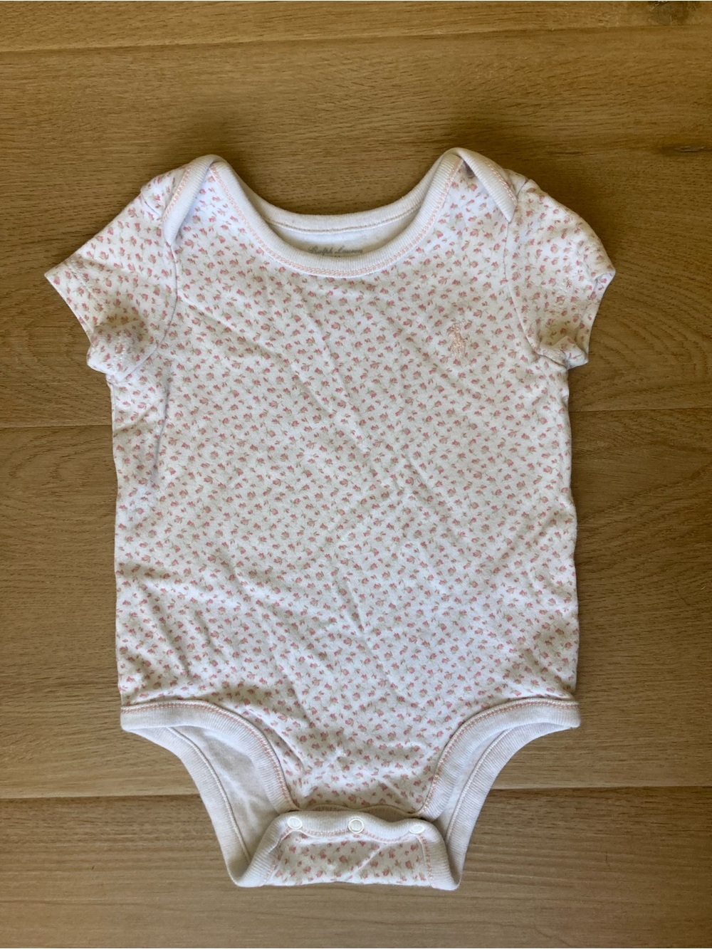 Ralph Lauren White Baby Onesie with Pink Floral Print